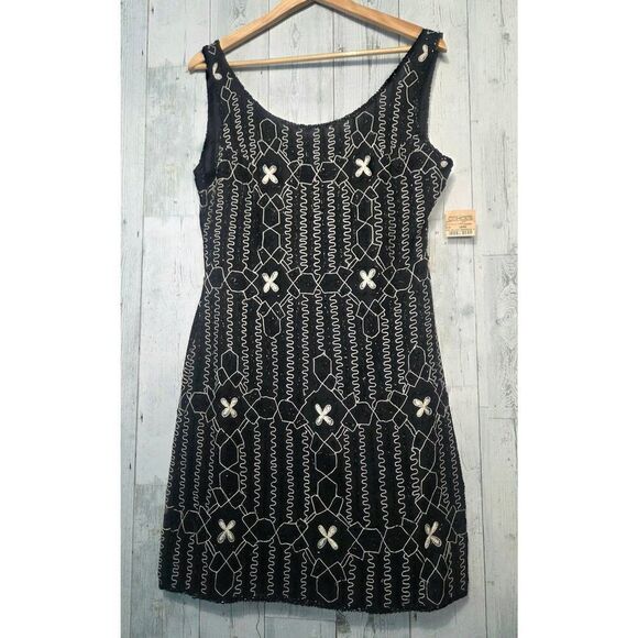 VTG Deadstock Laurence Kazar Silk Beaded Timeless Classic Dress Sz L - Picture 1 of 8